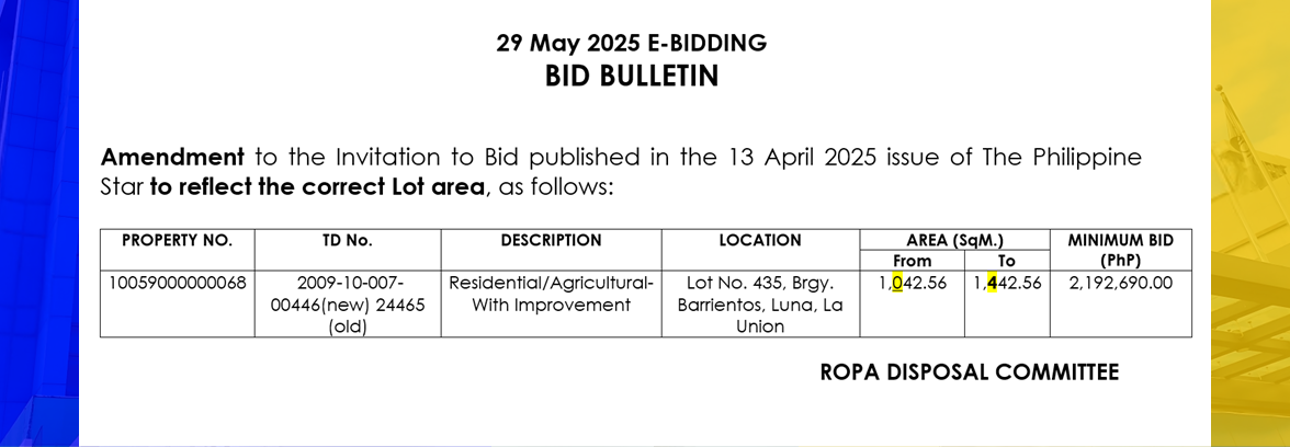 29 May 2025 E-BIDDING BID BULLETIN - Amendment